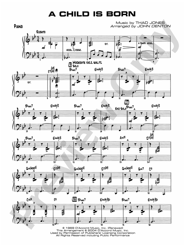 A Child Is Born Piano Piano Part