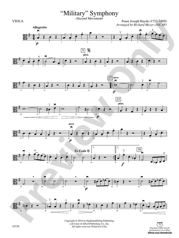 "Military" Symphony Viola Viola Part Digital Sheet Music Download