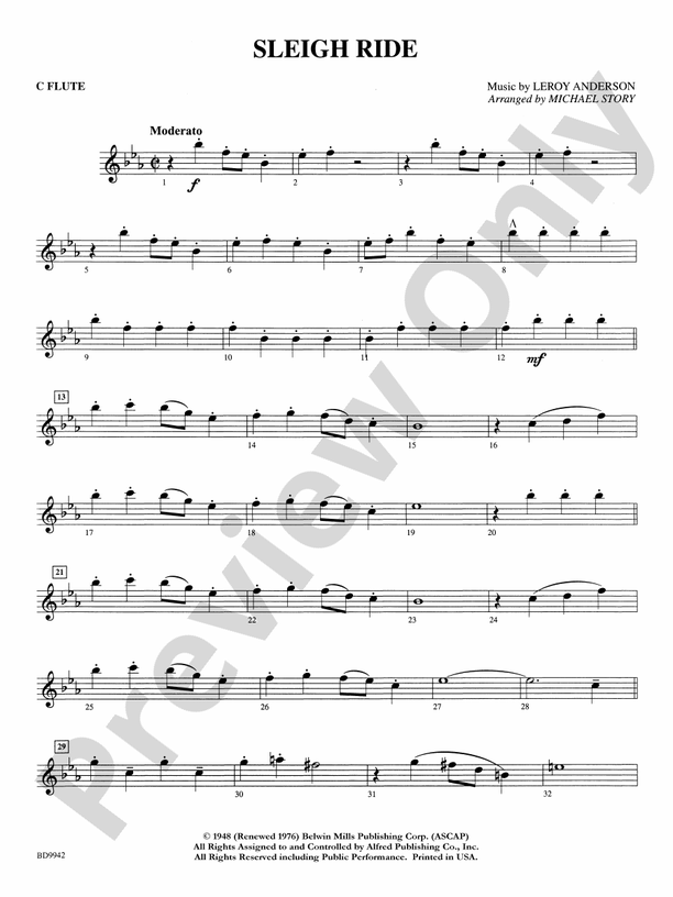 Sleigh Ride Flute Flute Part Digital Sheet Music Download