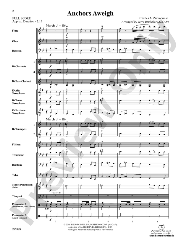 Anchors Aweigh Concert Band Conductor Score & Parts Charles A
