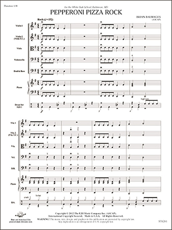 Pepperoni Pizza Rock String Orchestra Conductor Score & Parts Brian Balmages Sheet Music