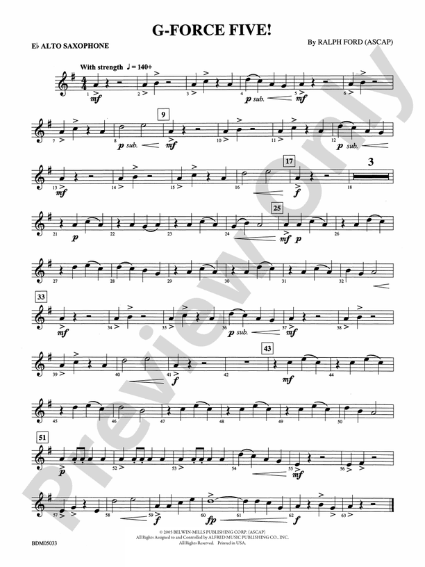 GForce Five! Eflat Alto Saxophone Eflat Alto Saxophone Part