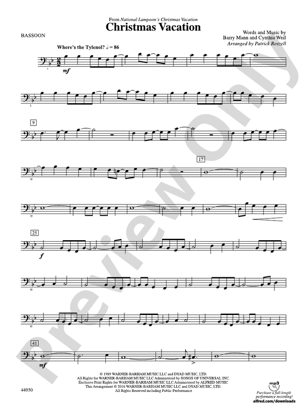Christmas Vacation Bassoon Bassoon Part Digital Sheet Music Download