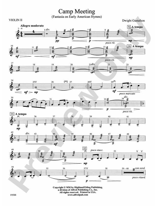 Camp Meeting (Fantasia on Early American Hymns) 2nd Violin 2nd Violin Part Digital Sheet