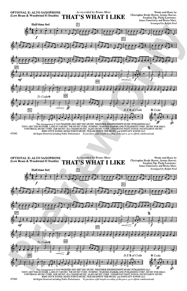 That's What I Like Optional Alto Sax Optional Alto Sax Part Digital