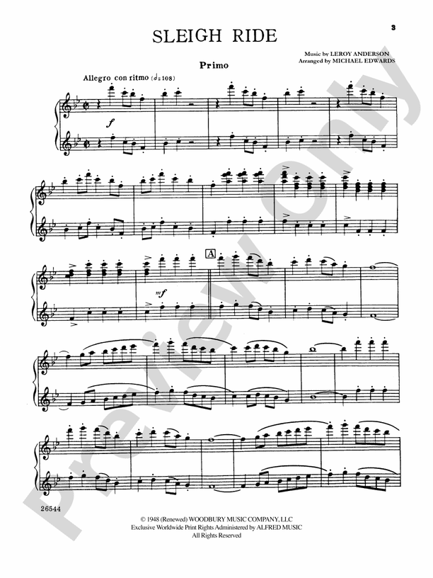 Sleigh Ride Piano Duet (1 Piano, 4 Hands) Piano Leroy Anderson Digital Sheet Music Download