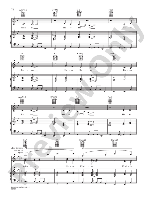 Hare Krishna / Be In (from "Hair") Piano/Vocal/Chords Galt MacDermot