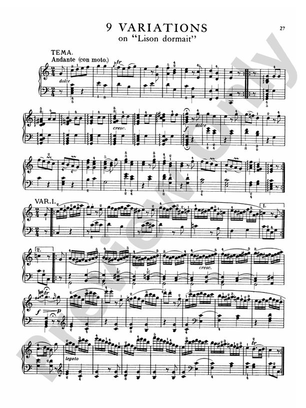 Mozart Variations, Complete 9 Variations on "Lison dormait", K. 264