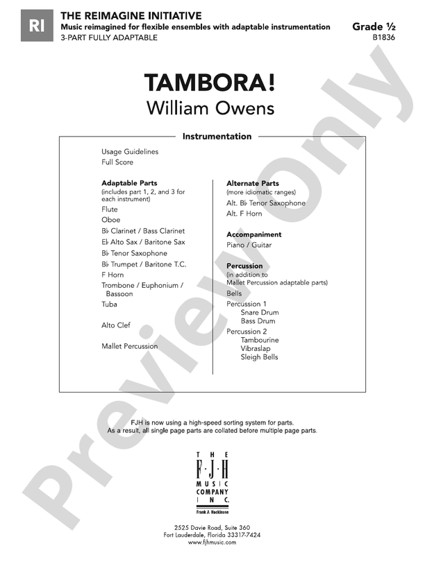 Tambora! Score William Owens Digital Sheet Music Download