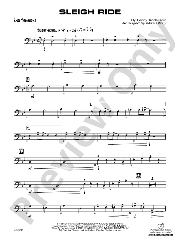 Sleigh Ride 2nd Trombone 2nd Trombone Part Digital Sheet Music Download