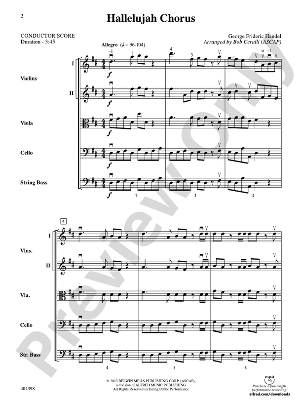 Hallelujah Chorus String Orchestra Conductor Score & Parts