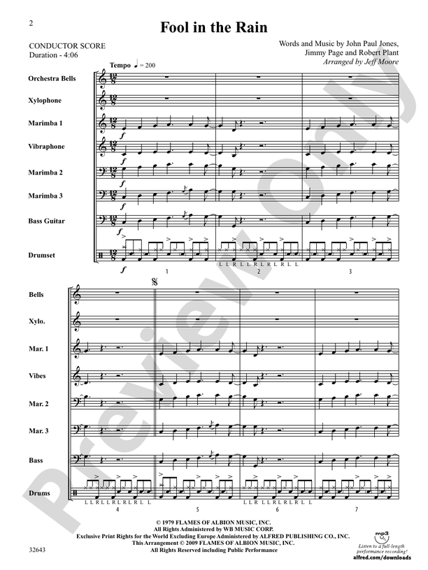 Fool in the Rain Percussion Ensemble Led Zeppelin Digital Sheet Music Download