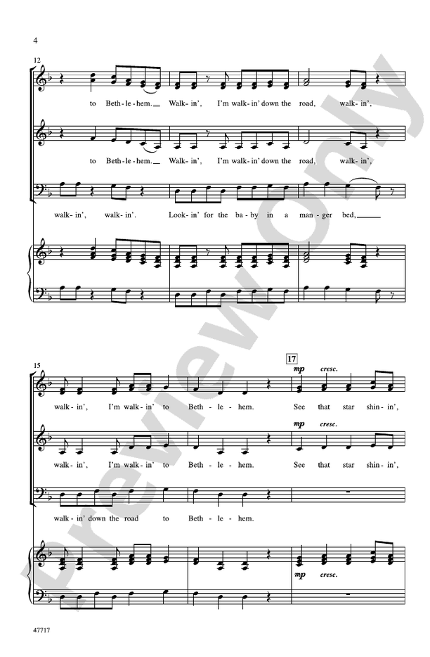 Walkin' Down the Road to Bethlehem SSAB, a cappella Choral Octavo