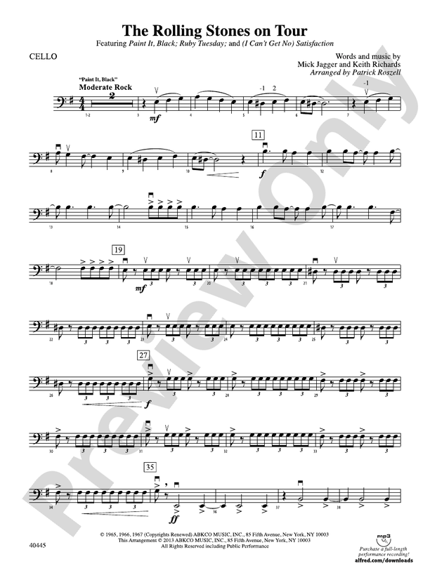 The Rolling Stones on Tour Cello Cello Part Digital Sheet Music