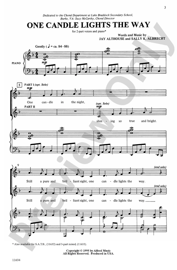 One Candle Lights the Way 2Part Choral Octavo Sally K. Albrecht Digital Sheet Music Download