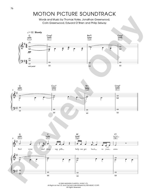 Motion Picture Soundtrack Piano/Vocal/Guitar Radiohead Digital