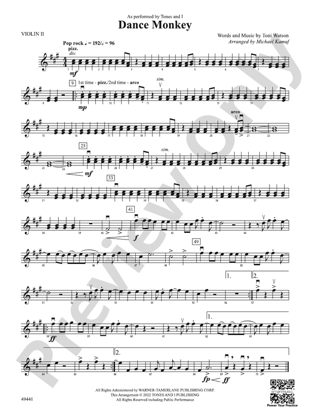 Dance Monkey 2nd Violin 2nd Violin Part Digital Sheet Music Download