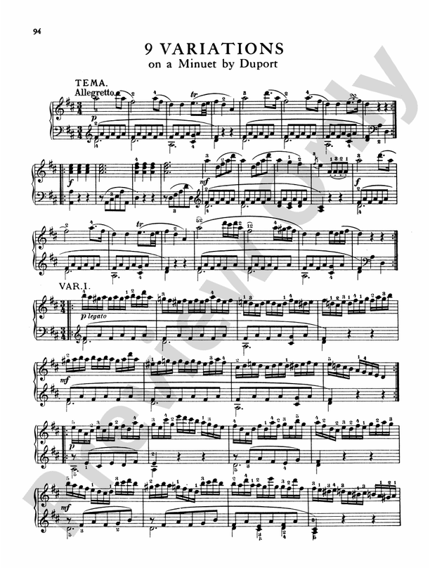 Mozart Variations, Complete 9 Variations on a Minuet by Duport, K