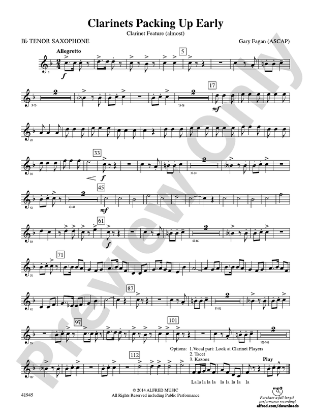 Packing Up Early Bflat Tenor Saxophone Bflat Tenor Saxophone Part Digital Sheet
