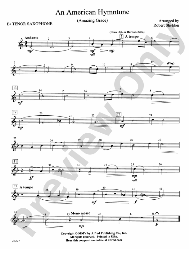 An American Hymntune (Amazing Grace) Bflat Tenor Saxophone Bflat