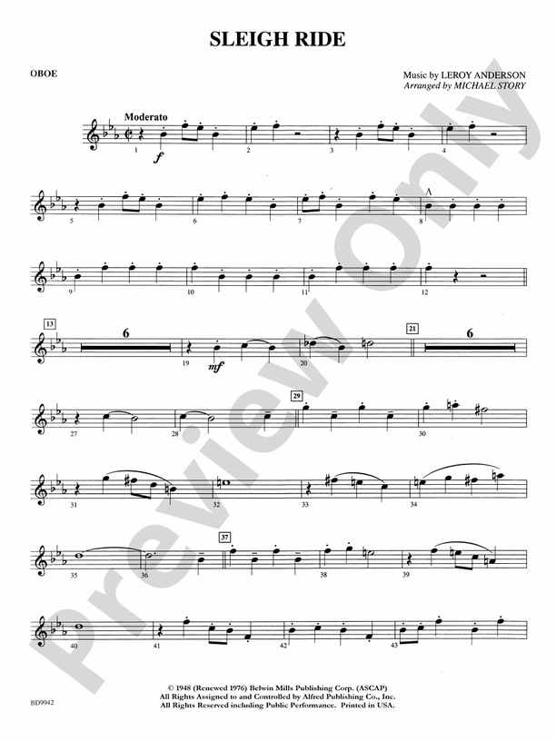 Sleigh Ride Oboe Oboe Part Digital Sheet Music Download