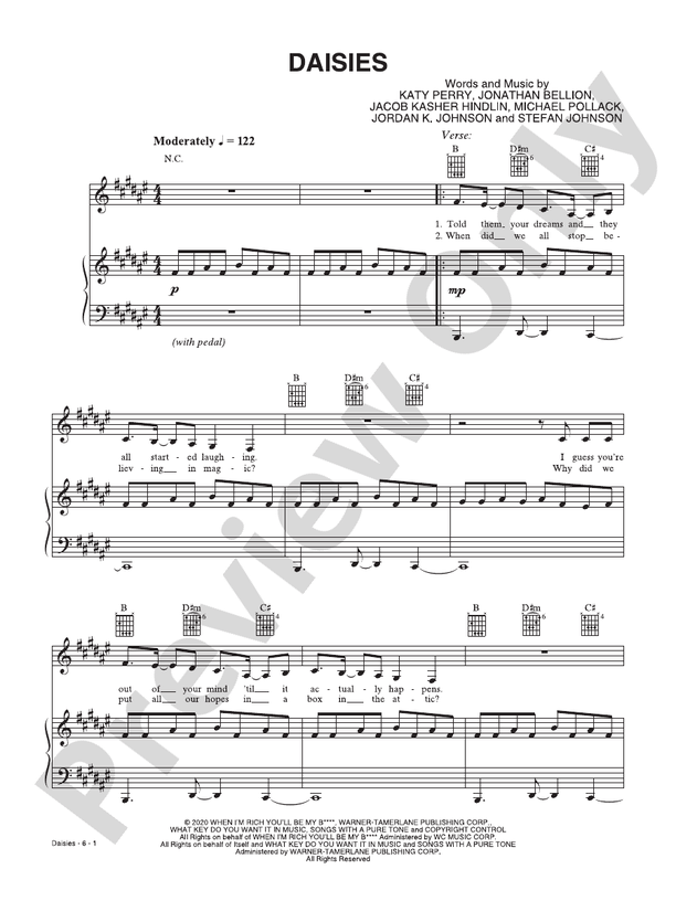 Daisies Piano Katy Perry Digital Sheet Music Download
