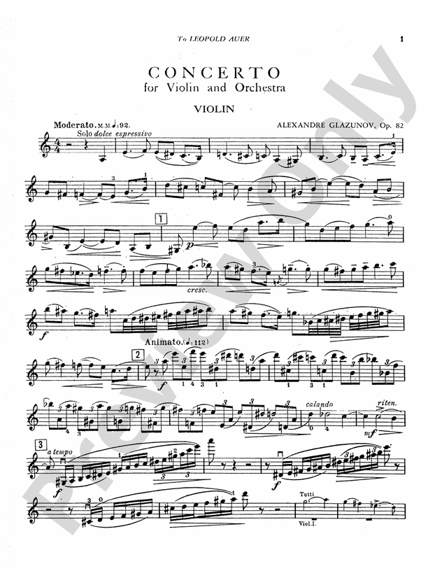 Glazunov Concerto in A Minor, Op. 82 Violin Book Alexander Glazunov