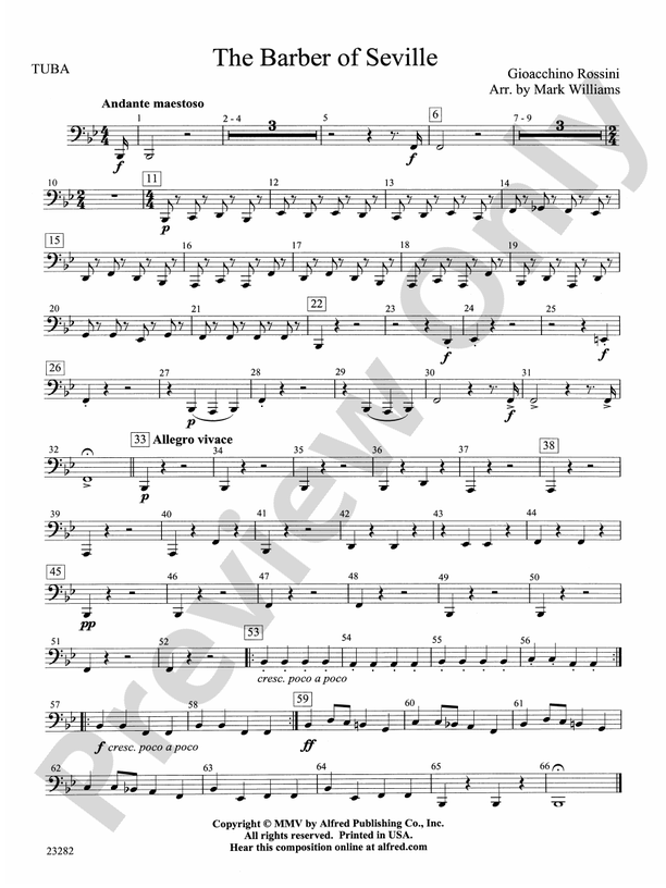 The Barber of Seville Tuba Tuba Part Digital Sheet Music Download