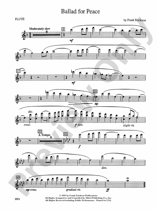Ballad for Peace Flute Flute Part Digital Sheet Music Download