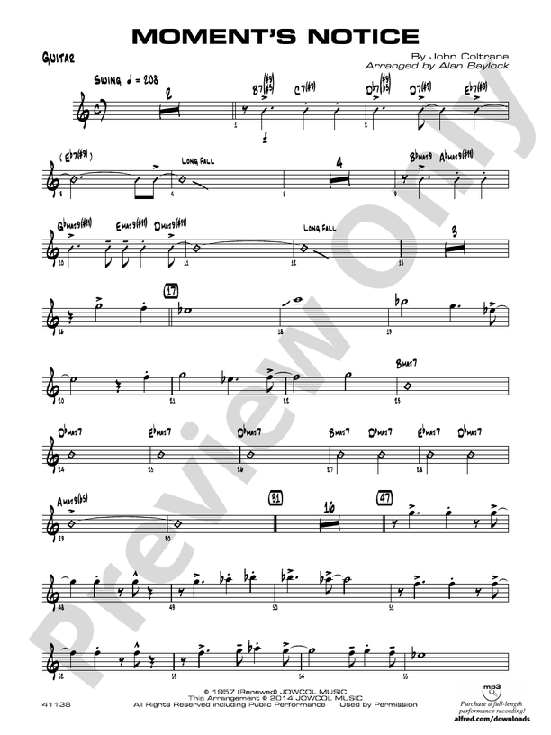 Moment's Notice Guitar Guitar Part Digital Sheet Music Download