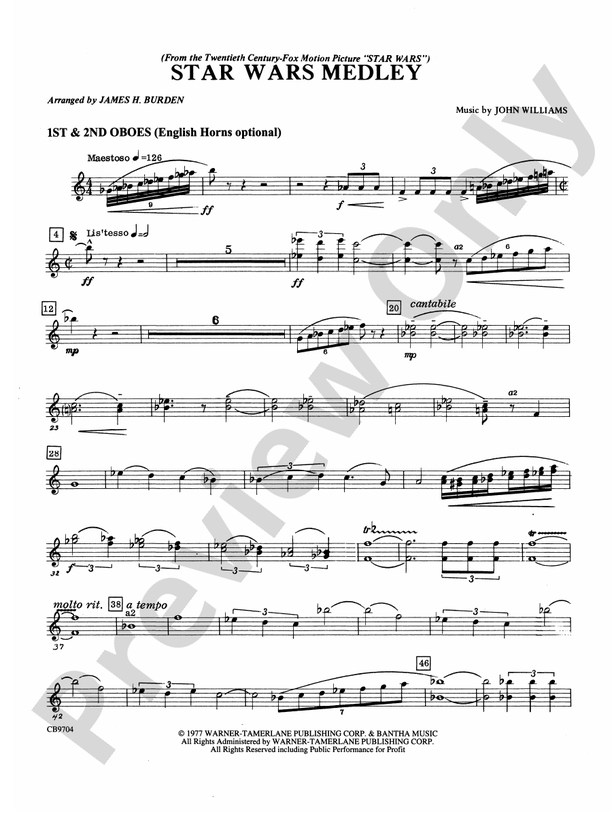 Star Wars® Medley 1st & 2nd Oboe 1st & 2nd Oboe Part Digital Sheet