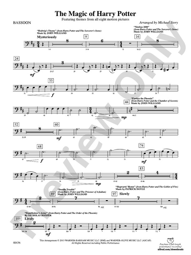 The Magic of Harry Potter Bassoon Bassoon Part Digital Sheet Music
