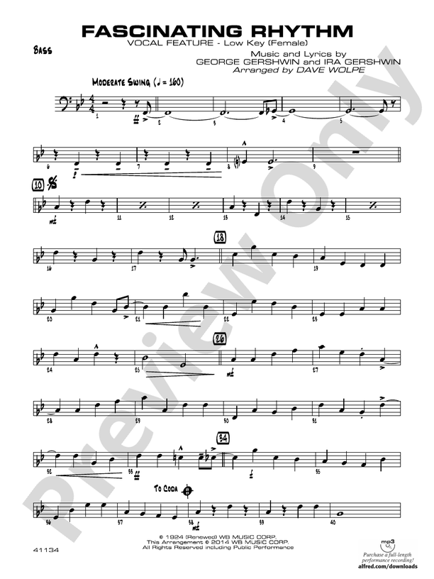 Fascinating Rhythm String Bass String Bass Part Digital Sheet Music