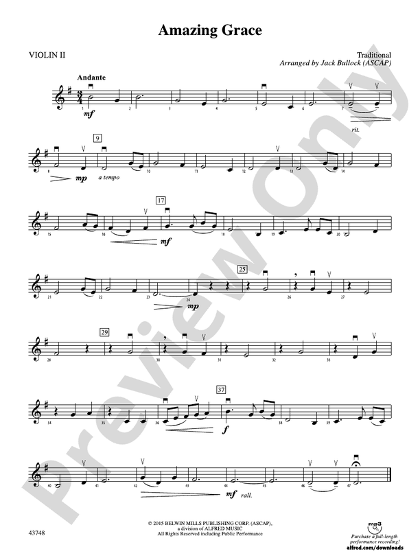 Amazing Grace 2nd Violin 2nd Violin Part Digital Sheet Music Download