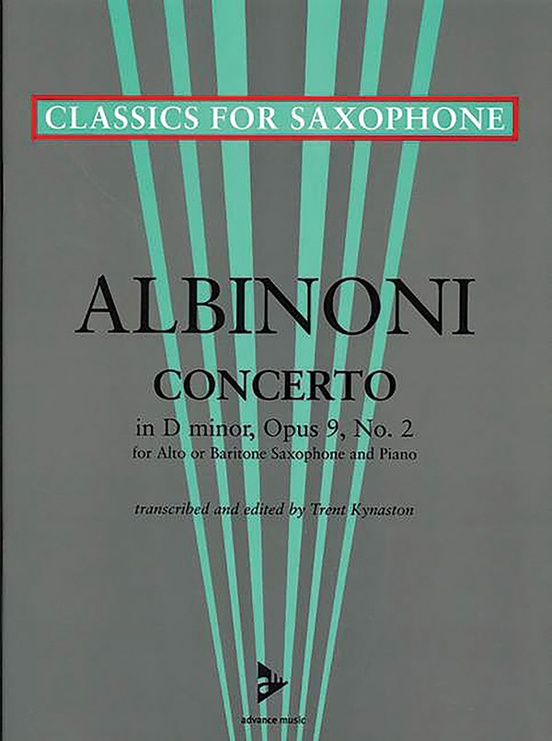 Concerto D Minor Opus 9, No. 2 Alto or Baritone Saxophone & Piano Score & Part Tomaso Albinoni