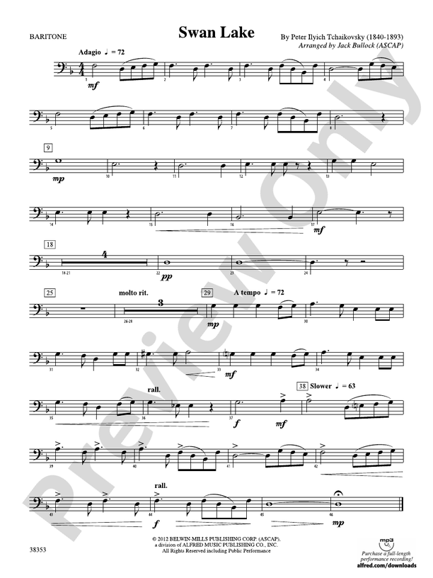 Swan Lake Baritone B.C. Baritone B.C. Part Digital Sheet Music Download