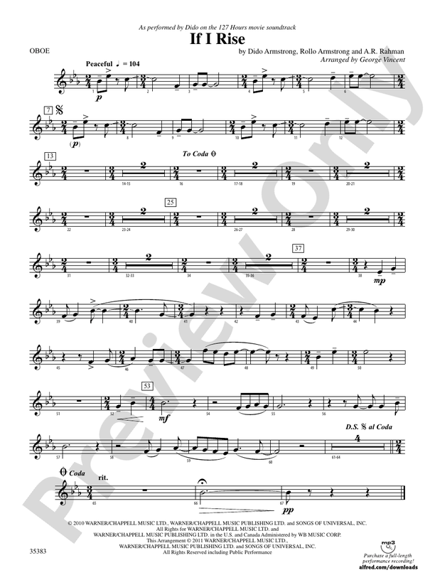 If I Rise Oboe Oboe Part Digital Sheet Music Download