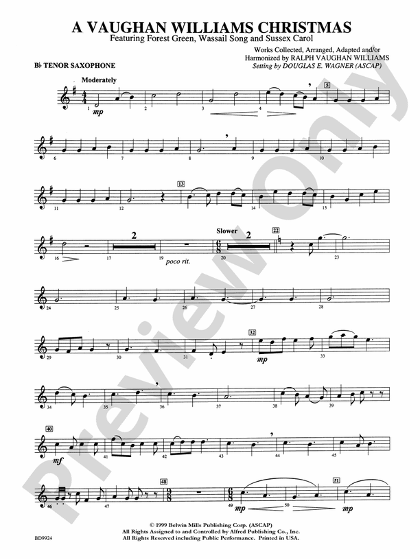 A Vaughan Williams Christmas Bflat Tenor Saxophone Bflat Tenor