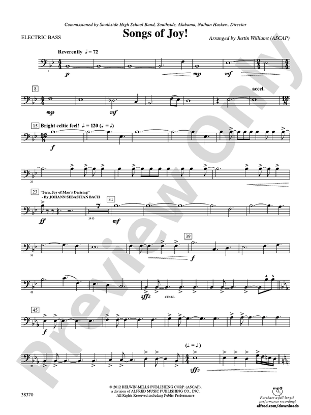 Songs of Joy! Electric Bass Electric Bass Part Digital Sheet Music
