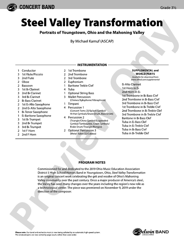 Steel Valley Transformation Concert Band Conductor Score & Parts