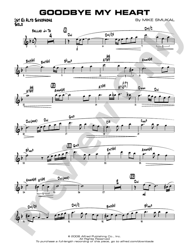 Goodbye My Heart Eflat Alto Saxophone Eflat Alto Saxophone Part Digital Sheet Music Download