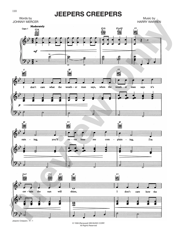 Jeepers Creepers Piano/Vocal/Guitar Johnny Mercer Digital Sheet