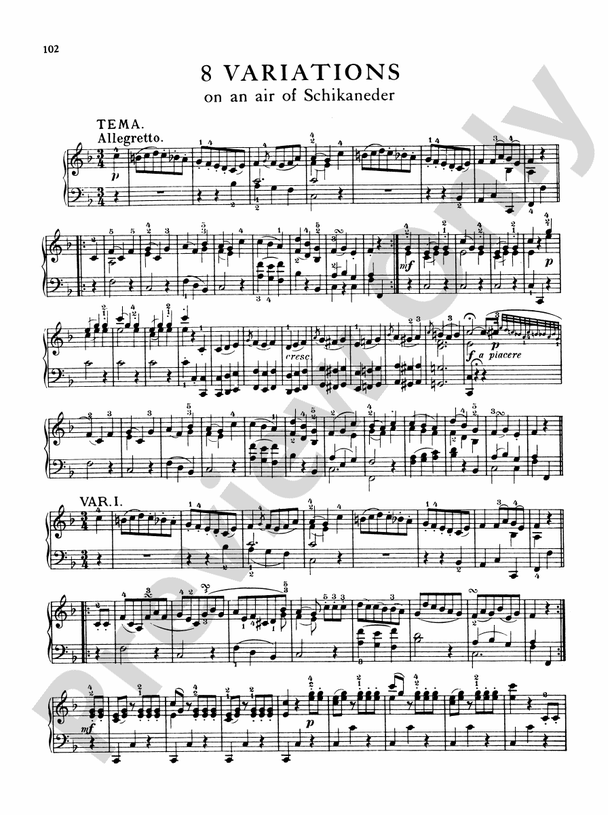 Mozart Variations, Complete 8 Variations on an Air of Schikaneder, K. 613 Part Digital Sheet