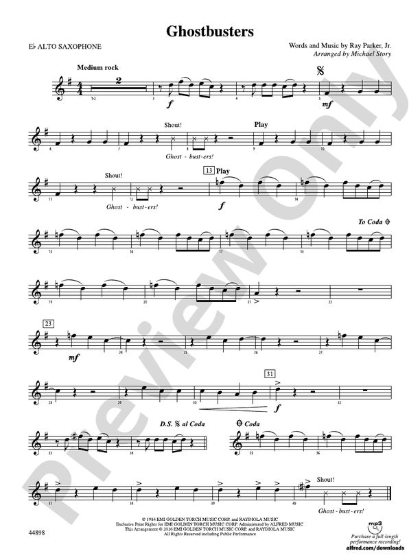 Ghostbusters (from Ghostbusters) Eflat Alto Saxophone Eflat Alto