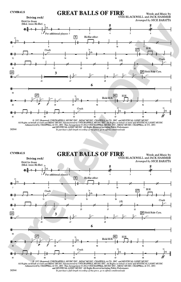 Great Balls of Fire Cymbals Cymbals Part Digital Sheet Music Download