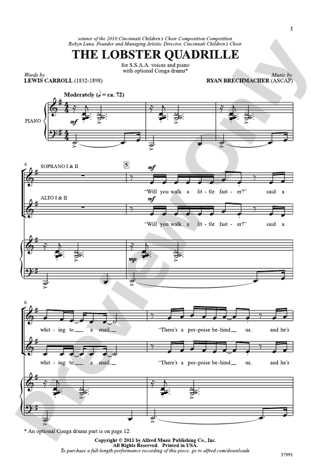 The Lobster Quadrille SSAA Choral Octavo Ryan Brechmacher Digital