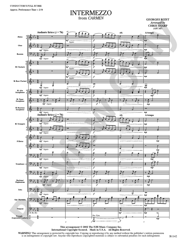 Intermezzo Bizet Digital Sheet Music Download