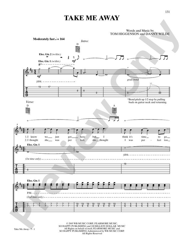 Take Me Away Guitar Plain White T's Digital Sheet Music Download