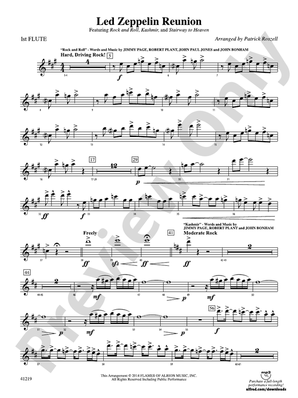 Led Zeppelin Reunion Flute Flute Part Digital Sheet Music Download