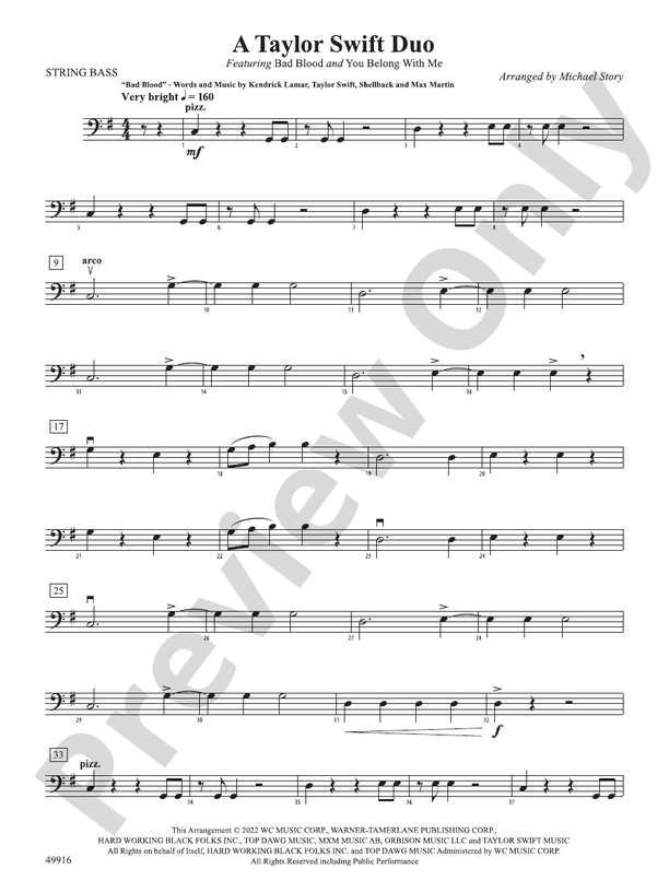 A Taylor Swift Duo String Bass String Bass Part Digital Sheet Music